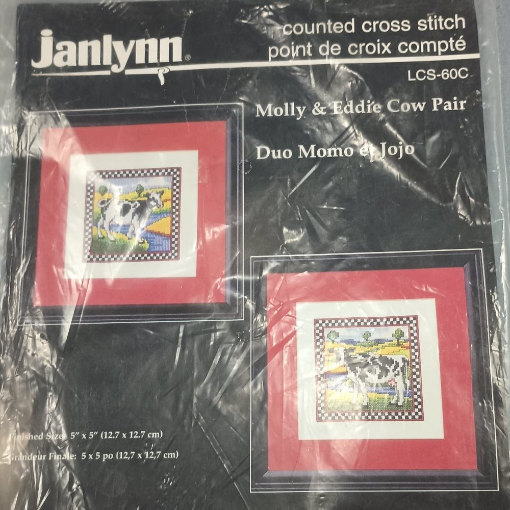 Janlynn Counted Cross Stitch Embroidery Kit #LCS-60C Molly & Eddie Cow Pair 1996